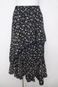 axes femme / 花柄フリルスカート M 紺 Y-26-03-20-188-AX-PA-SZ-ZY