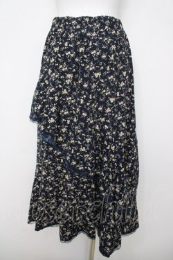 画像2: axes femme / 花柄フリルスカート M 紺 Y-26-03-20-188-AX-PA-SZ-ZY