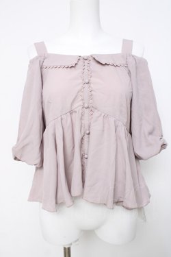 画像1: axes femme POETIQUE / 袖レース切り替えオフショルブラウス M 淡ピンク Y-26-03-20-023-AX-BL-SZ-ZY