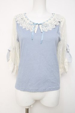 画像1: axes femme POETIQUE / リボンレース袖カットプルオーバー M サックス Y-26-03-20-024-AX-TO-SZ-ZY