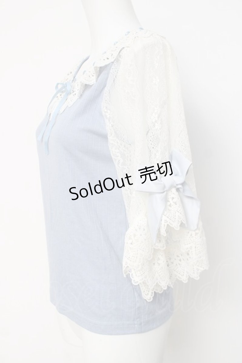 画像2: axes femme POETIQUE / リボンレース袖カットプルオーバー M サックス Y-26-03-20-024-AX-TO-SZ-ZY (2)