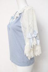 画像2: axes femme POETIQUE / リボンレース袖カットプルオーバー M サックス Y-26-03-20-024-AX-TO-SZ-ZY (2)