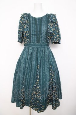 画像1: axes femme / パッチワーク柄フリルワンピ  グリーン Y-26-03-21-048-AX-OP-SZ-ZY