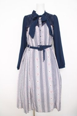 画像1: axes femme / レトロモチーフボータイワンピース M ラベンダー Y-26-03-21-050-AX-OP-SZ-ZY