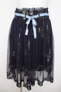 画像1: axes femme / プリーツチュール重花柄スカート  紺 Y-26-03-21-061-AX-SK-SZ-ZY