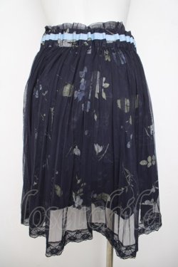 画像2: axes femme / プリーツチュール重花柄スカート  紺 Y-26-03-21-061-AX-SK-SZ-ZY