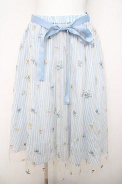 画像1: axes femme / ストライプ×チュールスカート  サックス Y-26-03-21-062-AX-SK-SZ-ZY