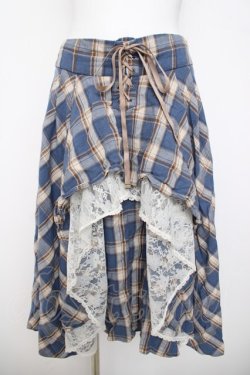 画像1: axes femme / チェック柄レースフリルスカート F ブルー Y-26-03-21-066-AX-SK-SZ-ZY