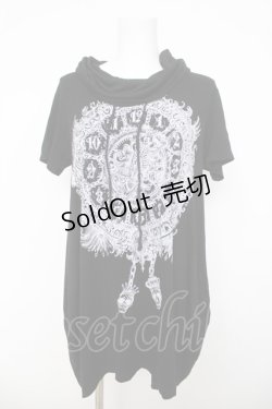 画像1: ALGONQUINS / スカルクロックプリントロングカットソー F 黒 Y-26-03-21-036-AL-TO-SZ-ZY