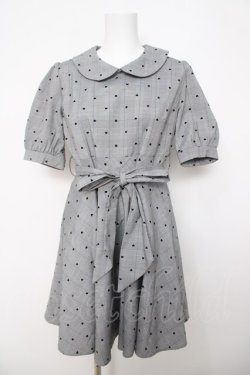 画像1: evelyn / グレンチェックハートドットワンピース  グレー Y-26-03-22-052-LO-OP-SZ-ZY