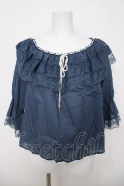 画像1: an another angelus / レース使いオフショルケーププルオーバーブラウス  青 Y-26-03-22-022-CA-TO-SZ-ZY