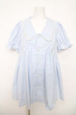 画像1: axes femme POETIQUE / デザイン襟チュニック  サックス Y-26-03-22-036-AX-OP-SZ-ZY