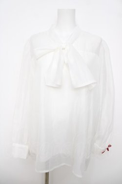 画像1: FLC / 皆方由衣コラボ/シアーリボンブラウス  白 Y-26-03-22-037-LO-BL-SZ-ZY
