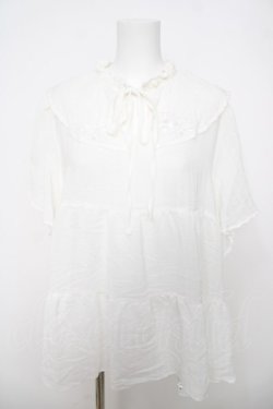 画像1: axes femme / 刺繍襟ティアードチュニック  白 Y-26-03-22-040-AX-BL-SZ-ZY