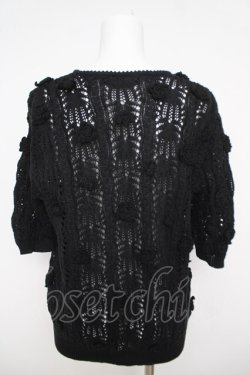 画像2: INGEBORG / カメリアモチーフ半袖ニットカーディガン  黒 Y-26-03-24-055-LO-TO-SZ-ZY