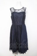 axes femme / プリーツ切替レースワンピース M 紺 Y-26-03-24-067-AX-OP-SZ-ZY