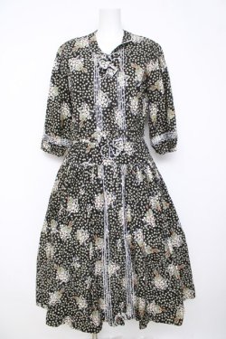 画像1: PINK HOUSE / クローバー&シロツメクサワンピース F ブラック Y-26-03-24-079-LO-OP-SZ-ZY