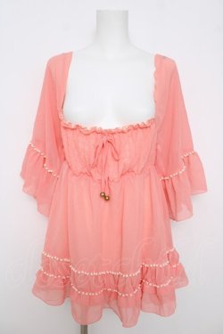 画像1: LIZ LISA / シャーリングオフショルトップス 0 コーラルピンク Y-26-03-24-017-LO-TO-SZ-ZY