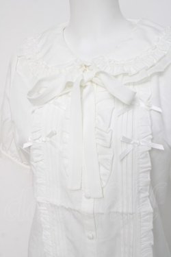画像3: axes femme POETIQUE / リボンフリル半袖ブラウス M 白 Y-26-03-26-049-AX-BL-SZ-ZY