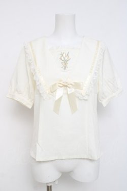 画像1: axes femme POETIQUE / リボン付きューリップ刺繍ブラウス M 生成り Y-26-03-26-050-AX-BL-SZ-ZY