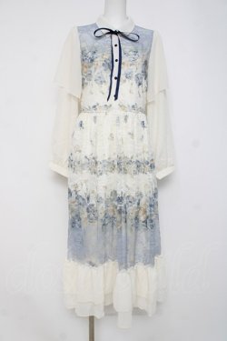 画像1: axes femme / フラワーパネルプリントレースワンピース F サックス Y-26-03-26-068-AX-OP-SZ-ZY