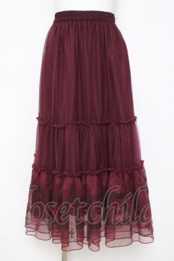 画像1: axes femme / 額縁刺繍チュールスカート F ワイン Y-26-03-26-085-AX-SK-SZ-ZY