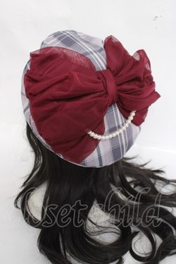 画像1: axes femme / パール付リボンチェックベレー 280×55mm ラベンダー Y-26-03-26-030-AX-AC-SZ-ZY