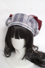 画像2: axes femme / パール付リボンチェックベレー 280×55mm ラベンダー Y-26-03-26-030-AX-AC-SZ-ZTK048 (2)