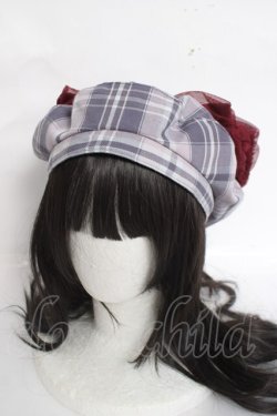 画像2: axes femme / パール付リボンチェックベレー 280×55mm ラベンダー Y-26-03-26-030-AX-AC-SZ-ZY