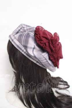 画像3: axes femme / パール付リボンチェックベレー 280×55mm ラベンダー Y-26-03-26-030-AX-AC-SZ-ZY