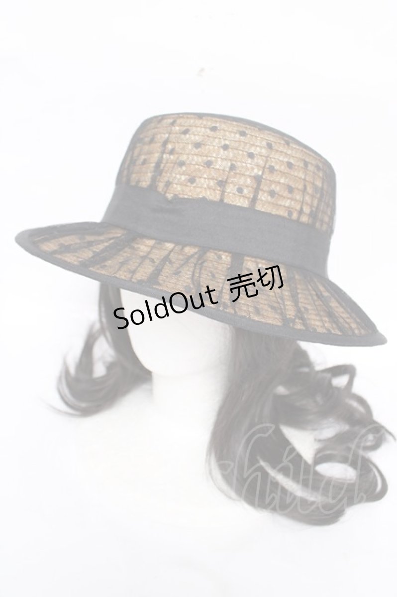 画像1: axes femme / ドットチュールカンカン帽 57.5cm 黒 Y-26-03-28-001-AX-AC-SZ-ZY (1)