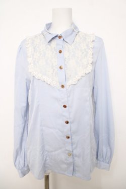 画像1: Ank Rouge / レース切替ブラウス M サックス Y-26-03-28-048-CA-BL-SZ-ZY