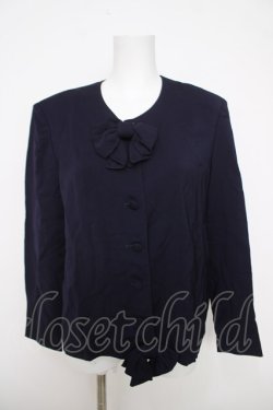 画像1: INGEBORG / リボン付きノーカラージャケット  紺 Y-26-03-28-057-LO-JA-SZ-ZY