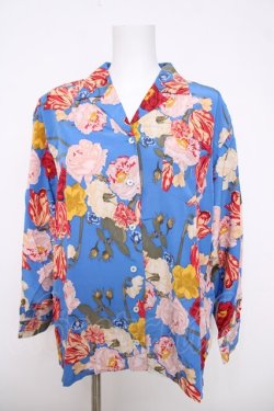 画像1: INGEBORG / フラワー柄長袖シャツ  青 Y-26-03-28-061-LO-BL-SZ-ZY