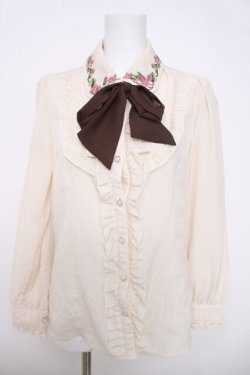 画像1: axes femme / お花刺繍フリルブラウス M 生成り Y-26-03-28-007-AX-BL-SZ-ZY