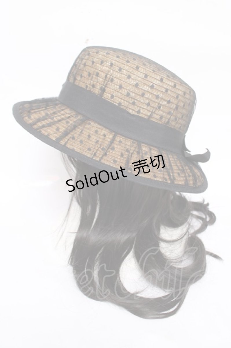 画像2: axes femme / ドットチュールカンカン帽 57.5cm 黒 Y-26-03-28-001-AX-AC-SZ-ZY (2)