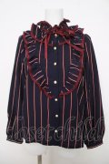 axes femme / ストライプ柄フリルブラウス M 紺 Y-26-03-28-011-AX-BL-SZ-ZY