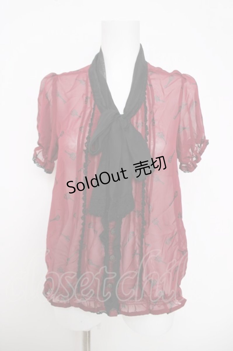 画像1: axes femme / アンティークキーモチーフブラウス M ワイン Y-26-03-28-021-AX-BL-SZ-ZY (1)