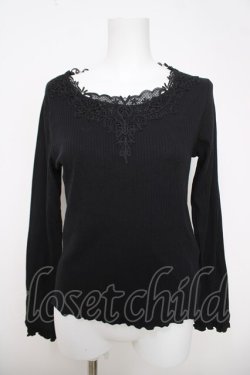 画像1: axes femme / モチーフレースリブプルオーバー M 黒 Y-26-03-28-041-AX-TO-SZ-ZY