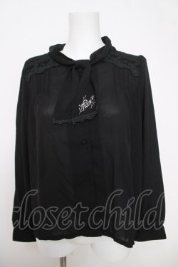 画像1: axes femme / 刺繍入りボータイブラウス M 黒 Y-26-03-28-044-AX-BL-SZ-ZY