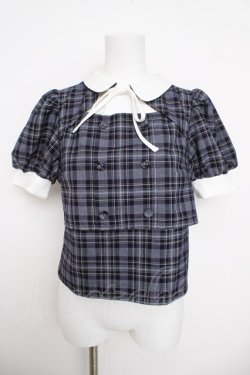 画像1: Bubbles / オープンネッククロップドブラウス F ネイビー Y-26-03-30-053-CA-BL-SZ-ZY