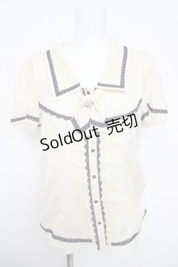 画像1: axes femme / タイ付きバイカラーレースブラウス  生成り Y-26-03-30-005-AX-TO-SZ-ZY