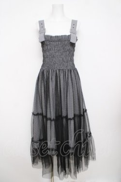 画像1: axes femme POETIQUE / ギンガムシャーリングワンピース  黒 Y-26-03-30-066-AX-OP-SZ-ZY