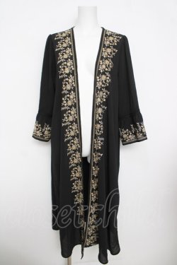 画像1: axes femme / 刺繍入りロングガウンカーディガン M 黒 Y-26-03-30-072-AX-OP-SZ-ZY
