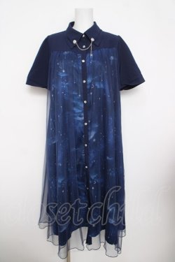 画像1: axes femme / エトワール柄チュール重ねワンピース  紺 Y-26-03-30-081-AX-OP-SZ-ZY