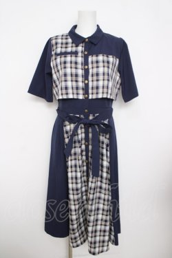 画像1: axes femme / ブロッキングフリル袖ワンピース  紺 Y-26-03-30-082-AX-OP-SZ-ZY