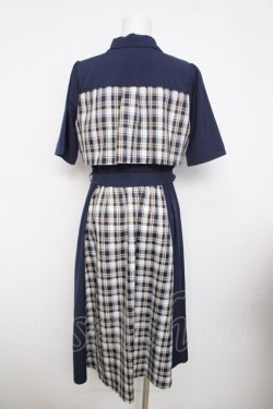 画像2: axes femme / ブロッキングフリル袖ワンピース  紺 Y-26-03-30-082-AX-OP-SZ-ZY