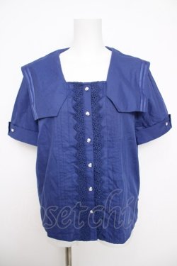 画像1: axes femme / マリン風セーラーカラーブラウス  青 Y-26-03-30-008-AX-BL-SZ-ZY