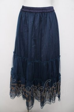 画像1: axes femme / 額縁刺繍チュールスカート F 紺 Y-26-03-30-096-AX-SK-SZ-ZY