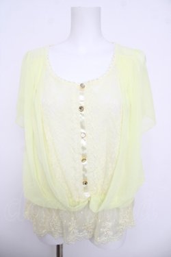 画像1: axes femme / レース切り替えシフォン半袖トップス  イエロー Y-26-03-30-018-AX-TO-SZ-ZY